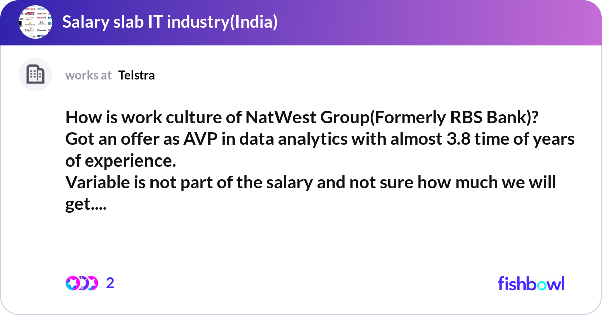 How is work culture of NatWest Group(Formerly RBS ... | Fishbowl