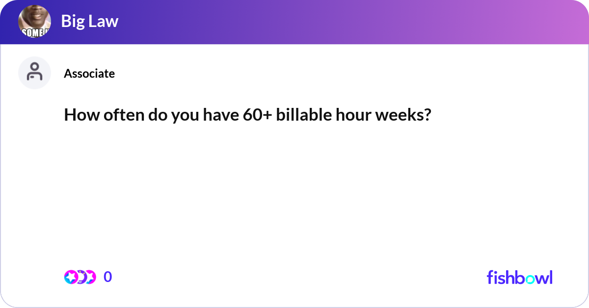 How often do you have 60+ billable hour weeks? | Fishbowl