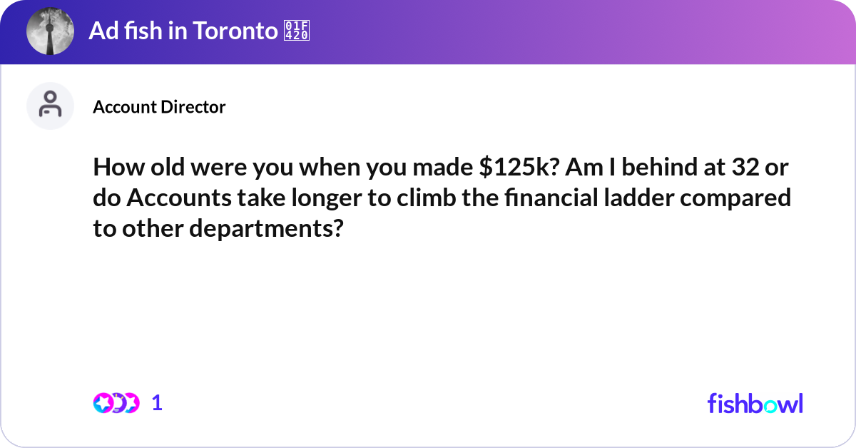 How old were you when you made $125k? Am I behind ... | Fishbowl