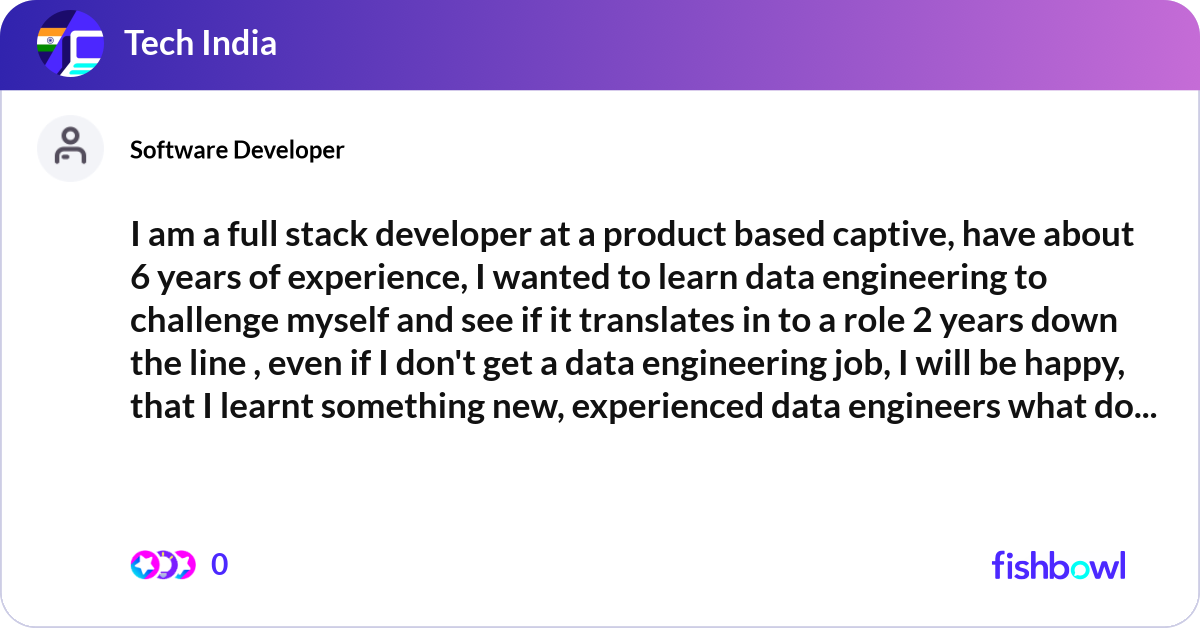 I am a full stack developer at a product based cap... | Fishbowl