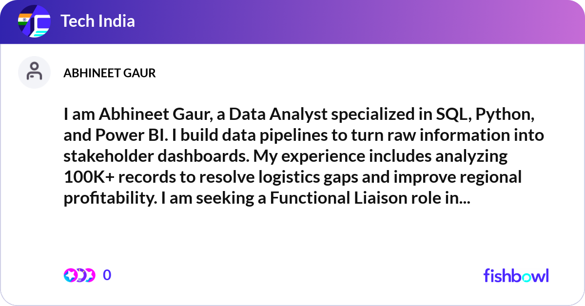 I am Abhineet Gaur, a Data Analyst specialized in ... | Fishbowl