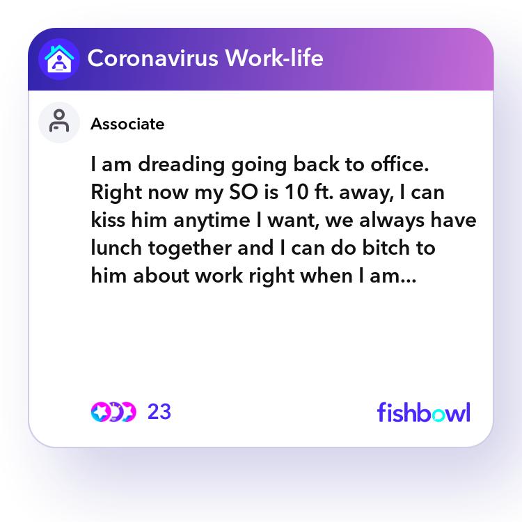 I am dreading going back to office. Right now my S... | Fishbowl