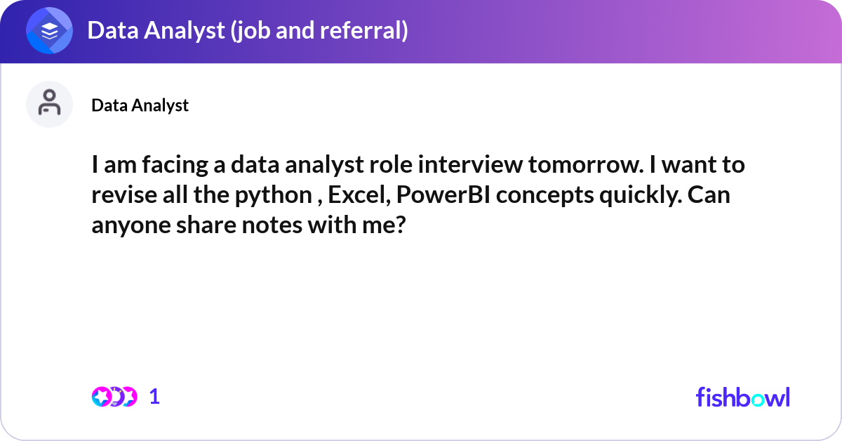 I am facing a data analyst role interview tomorrow... | Fishbowl
