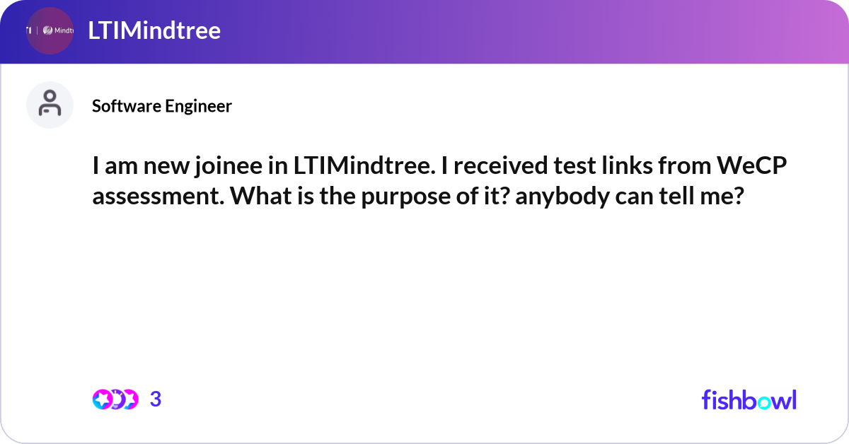 Ltimindtree Test Pattern I am new joinee in LTIMindtree. I received test li... | Fishbowl