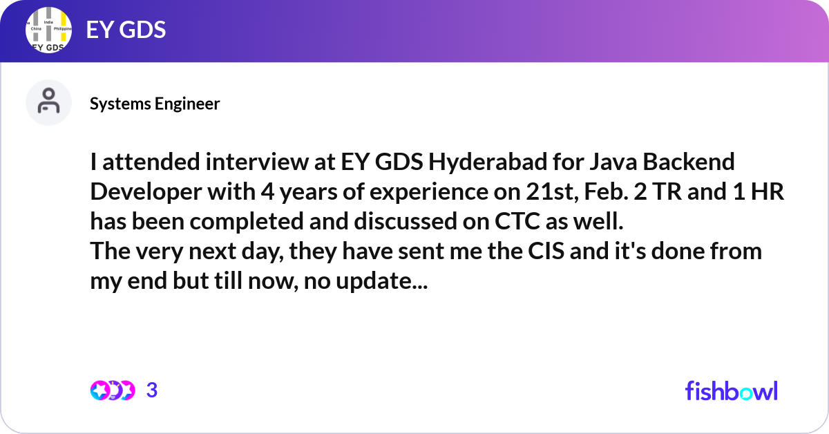 I attended interview at EY GDS Hyderabad for Java ... | Fishbowl