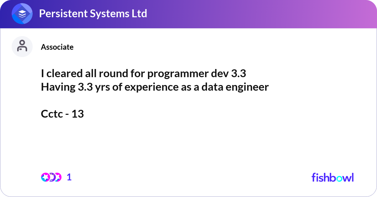 343 Programers I cleared all round for programmer dev 3.3 Having ... | Fishbowl