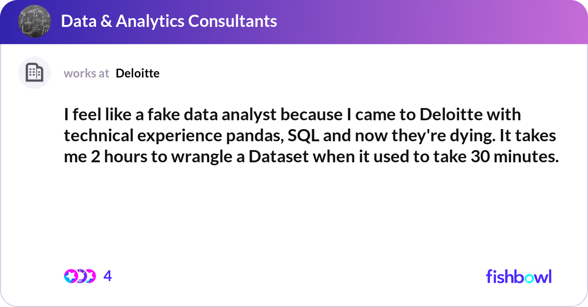 Dataphile Examples I feel like a fake data analyst because I came to ... | Fishbowl