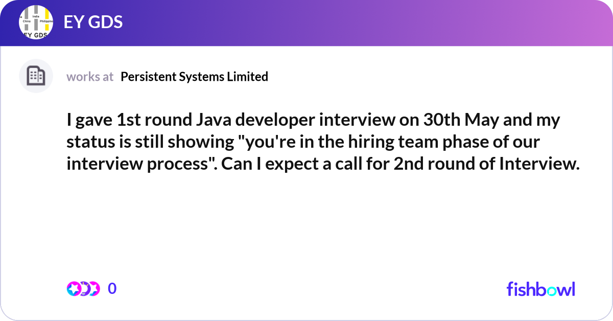 I gave 1st round Java developer interview on 30th ... | Fishbowl