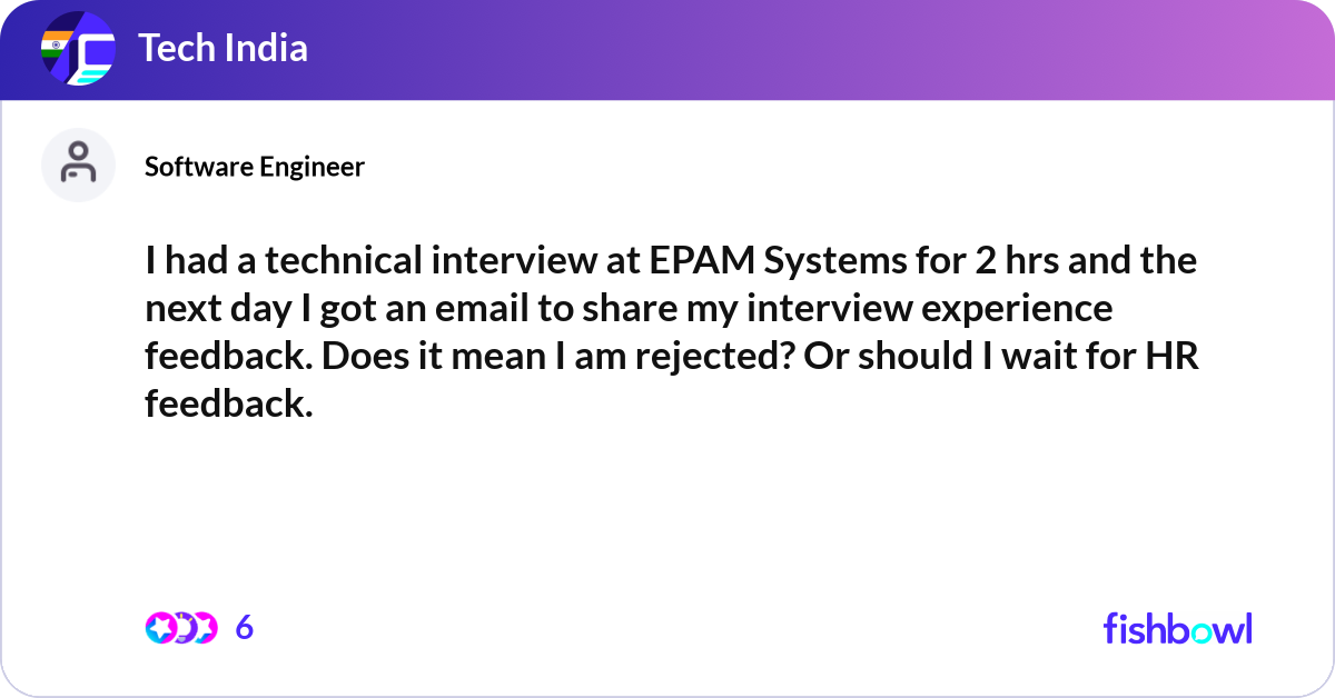 I had a technical interview at EPAM Systems for 2 ... | Fishbowl