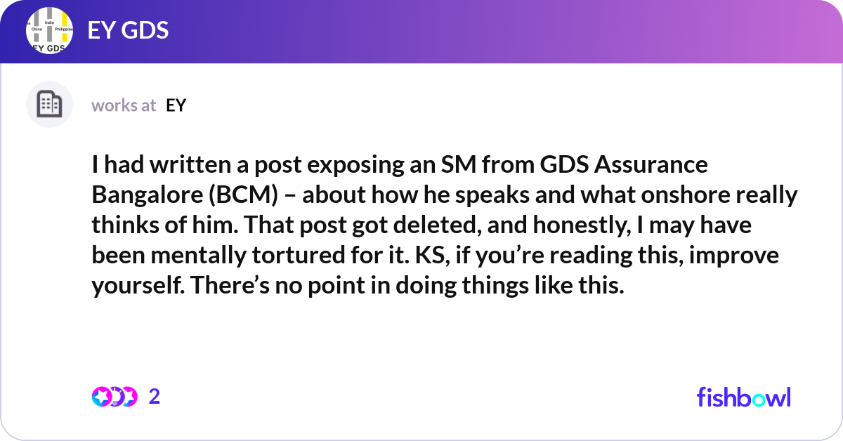 I had written a post exposing an SM from GDS Assur... | Fishbowl