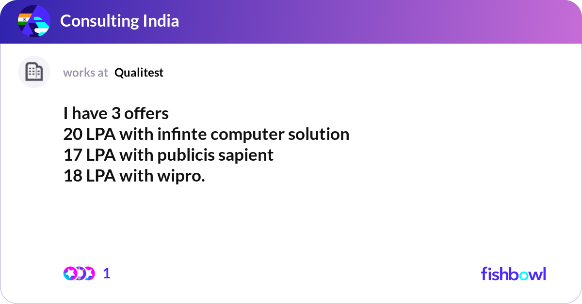 I have 3 offers 20 LPA with infinte computer solu... | Fishbowl