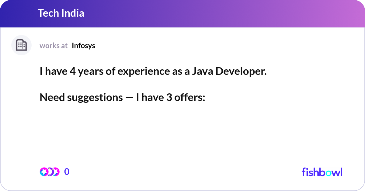 New Year Java I have 4 years of experience as a Java Developer. ... | Fishbowl