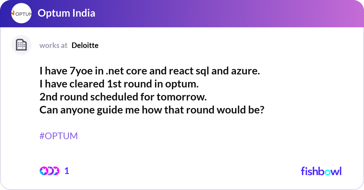 I have 7yoe in .net core and react sql and azure. ... | Fishbowl