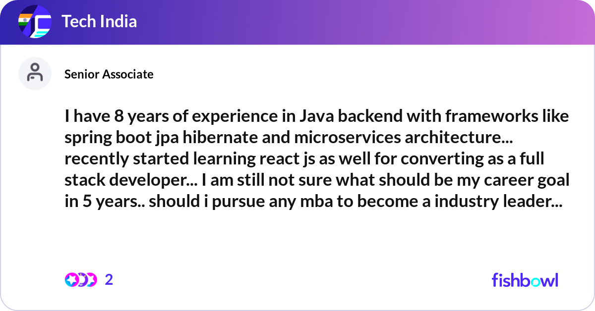I have 8 years of experience in Java backend with ... | Fishbowl
