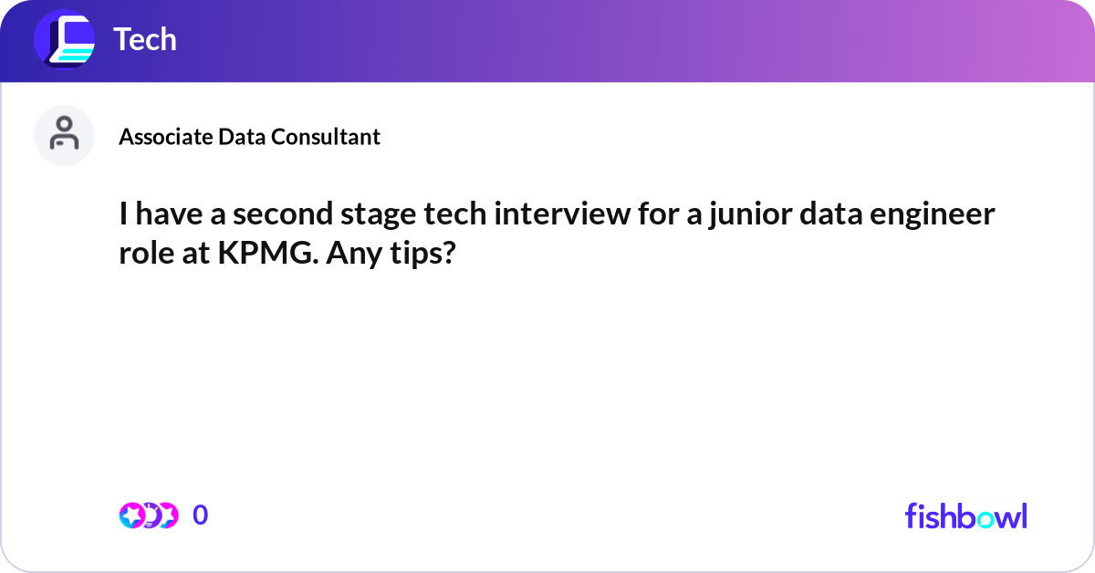 I have a second stage tech interview for a junior ... | Fishbowl