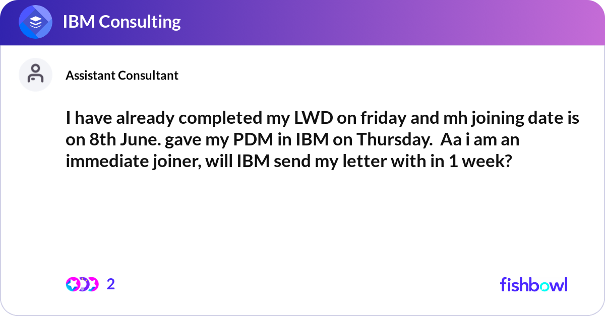 I have already completed my LWD on friday and mh j... | Fishbowl