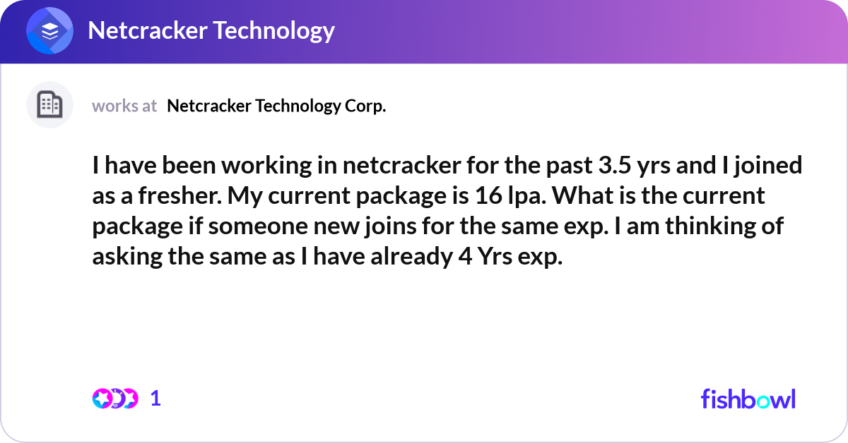 Netcracker Working I have been working in netcracker for the past 3.5... | Fishbowl