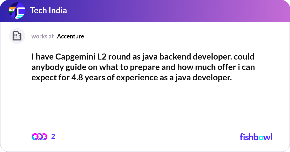 I have Capgemini L2 round as java backend develope... | Fishbowl