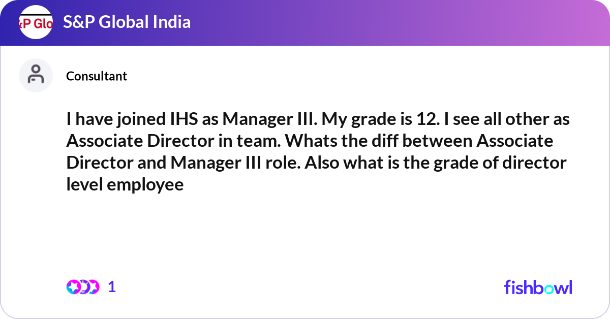 I have joined IHS as Manager III. My grade is 12. ... | Fishbowl