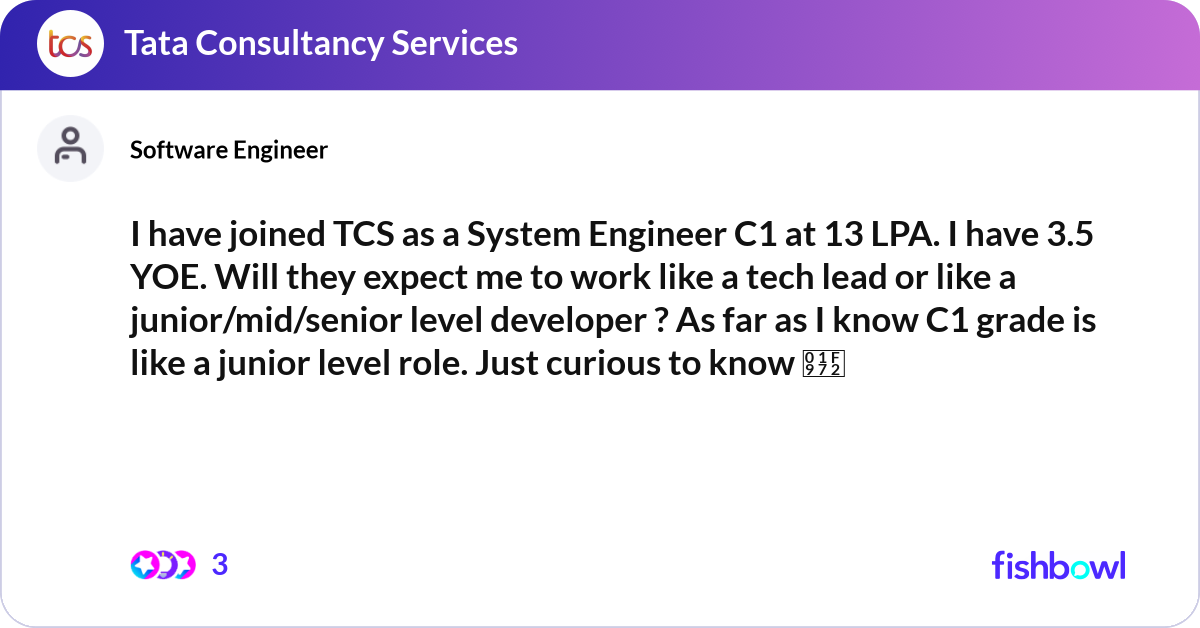 vanga sai charan - assistant system engineer at tcs |... I have joined TCS as a System Engineer C1 at 13 LP... | Fishbowl