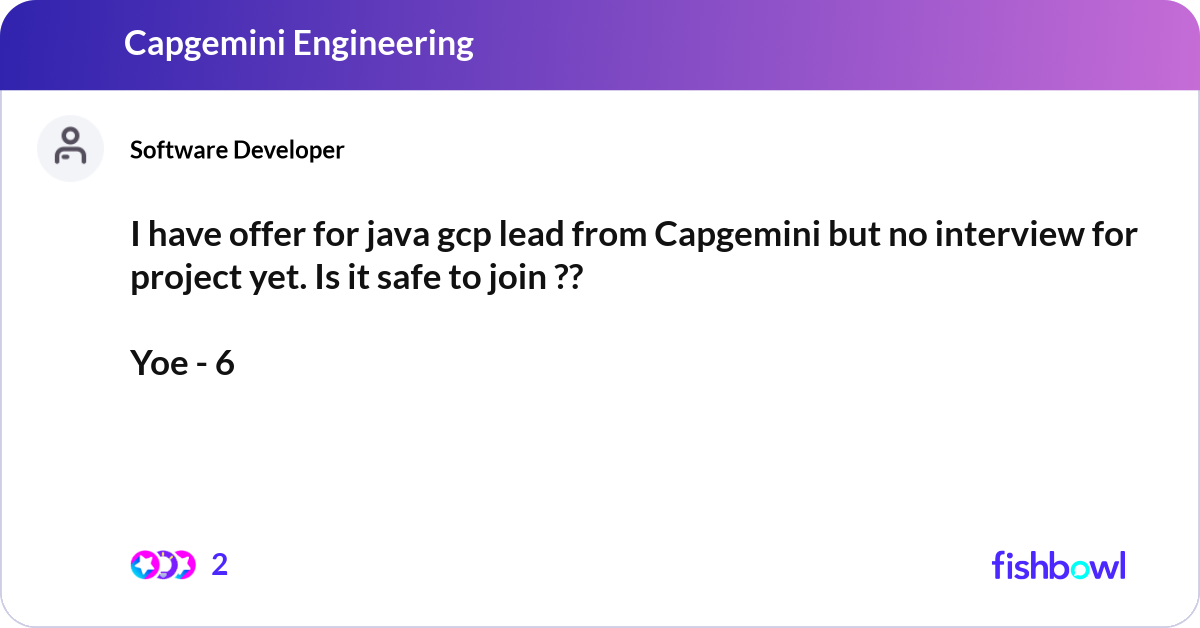 capitani group no linkedin: tech lead java https: ... I have offer for java gcp lead from Capgemini but ... | Fishbowl