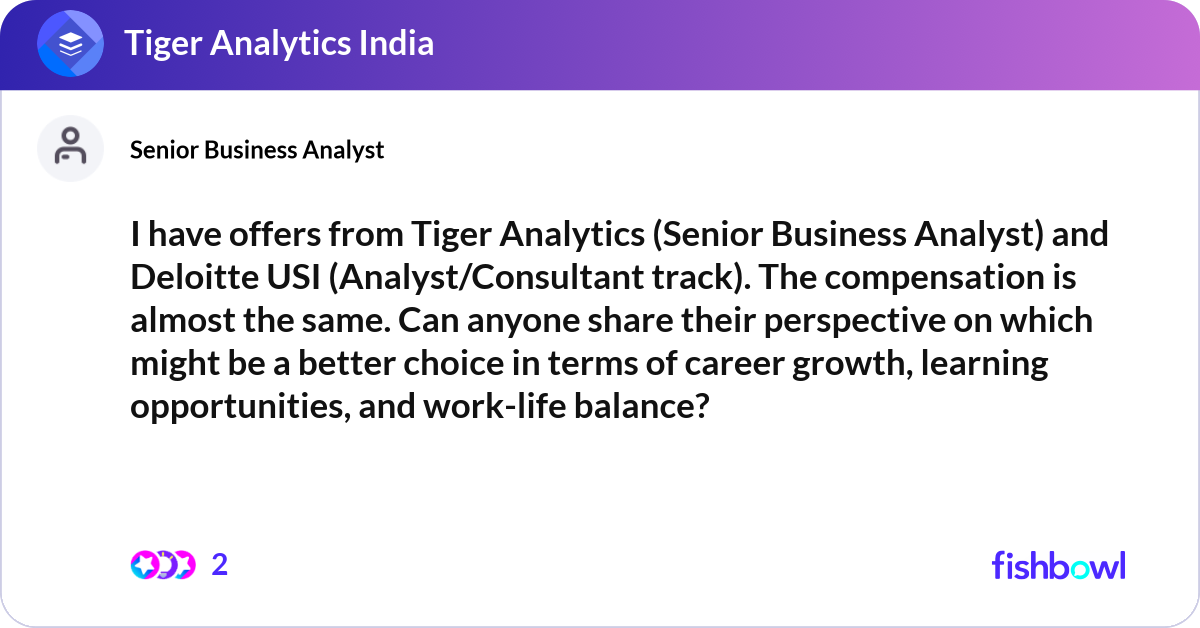 I have offers from Tiger Analytics (Senior Busines... | Fishbowl