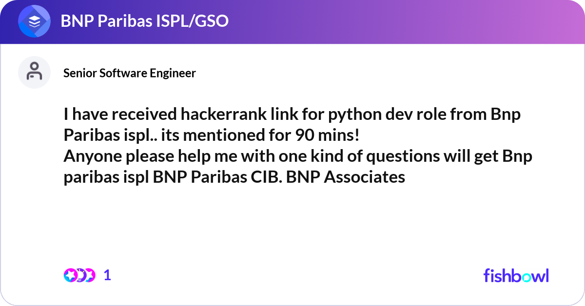 I have received hackerrank link for python dev rol... | Fishbowl