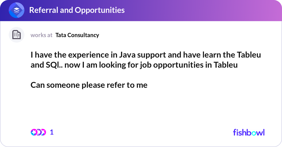 I have the experience in Java support and have lea... | Fishbowl