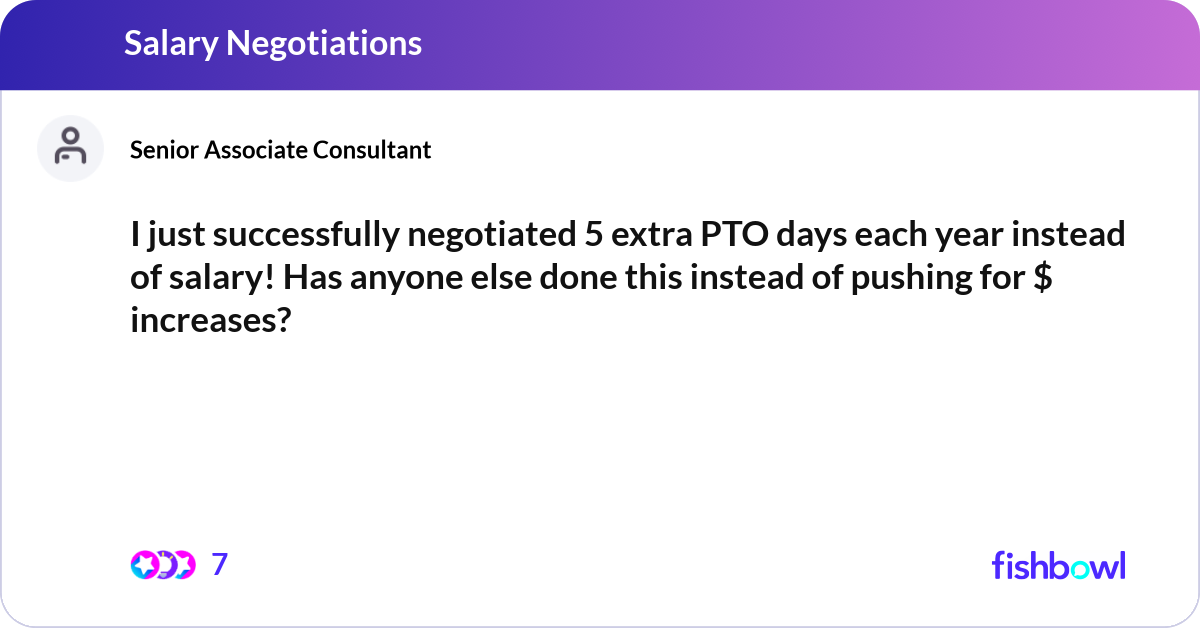 I just successfully negotiated 5 extra PTO days ea... | Fishbowl