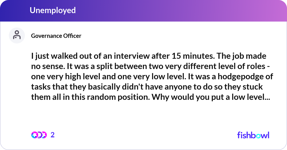 I just walked out of an interview after 15 minutes... | Fishbowl