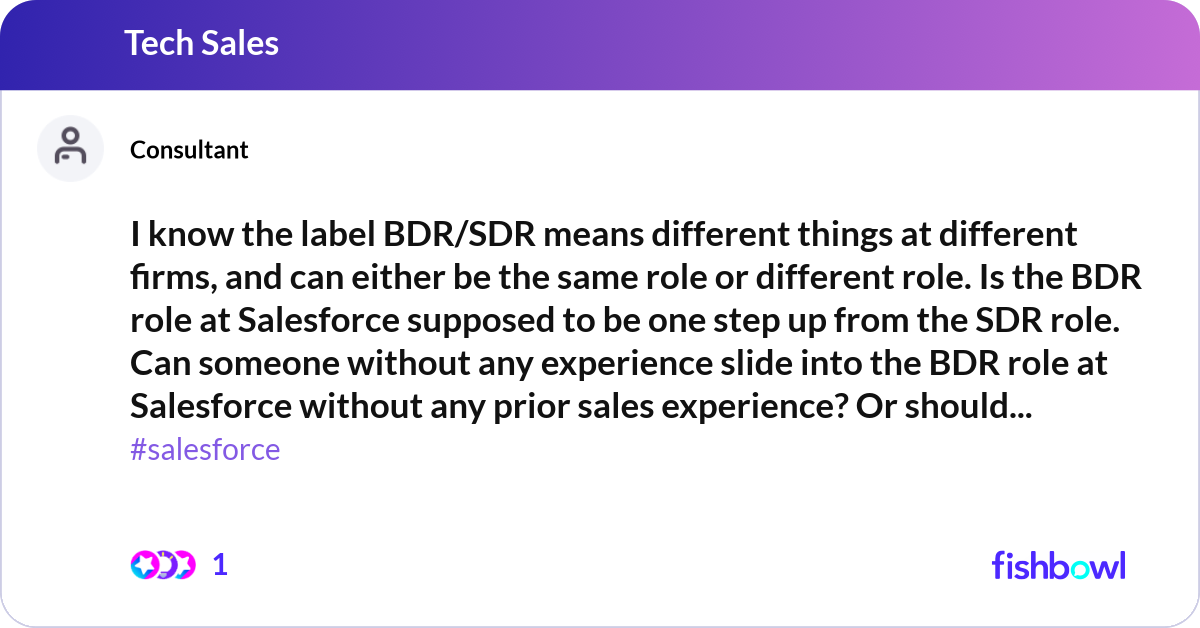 I know the label BDR/SDR means different things at... | Fishbowl