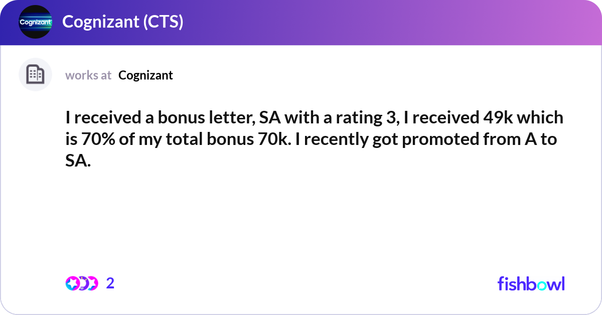 I received a bonus letter, SA with a rating 3, I r... | Fishbowl