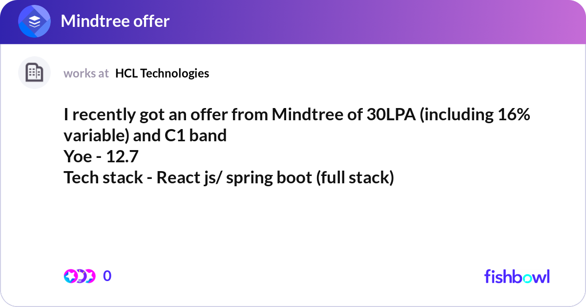 I recently got an offer from Mindtree of 30LPA (in... | Fishbowl