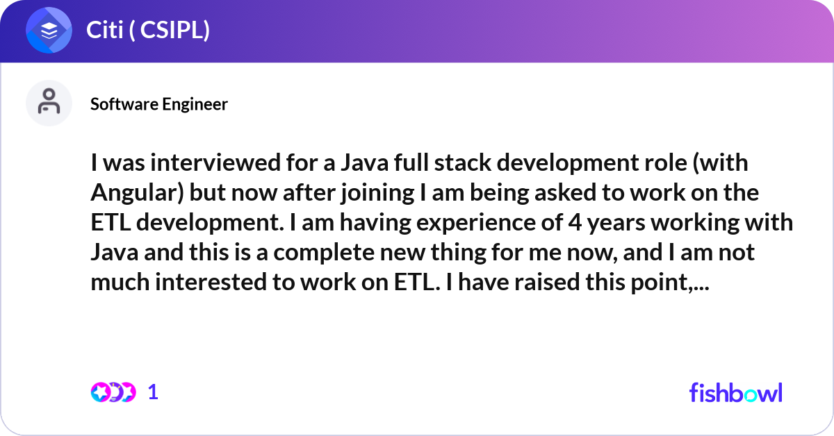 I was interviewed for a Java full stack developmen... | Fishbowl
