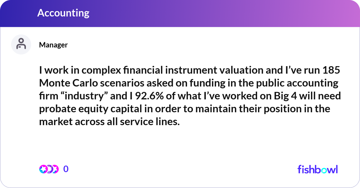 I work in complex financial instrument valuation a... | Fishbowl