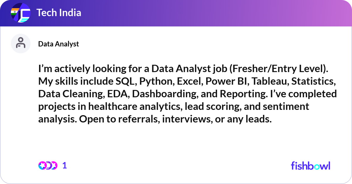 I’m actively looking for a Data Analyst job (Fresh... | Fishbowl