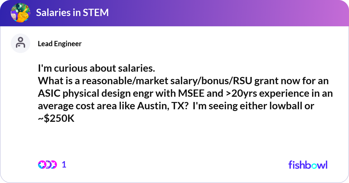 I'm curious about salaries. What is a reasonable/m... | Fishbowl