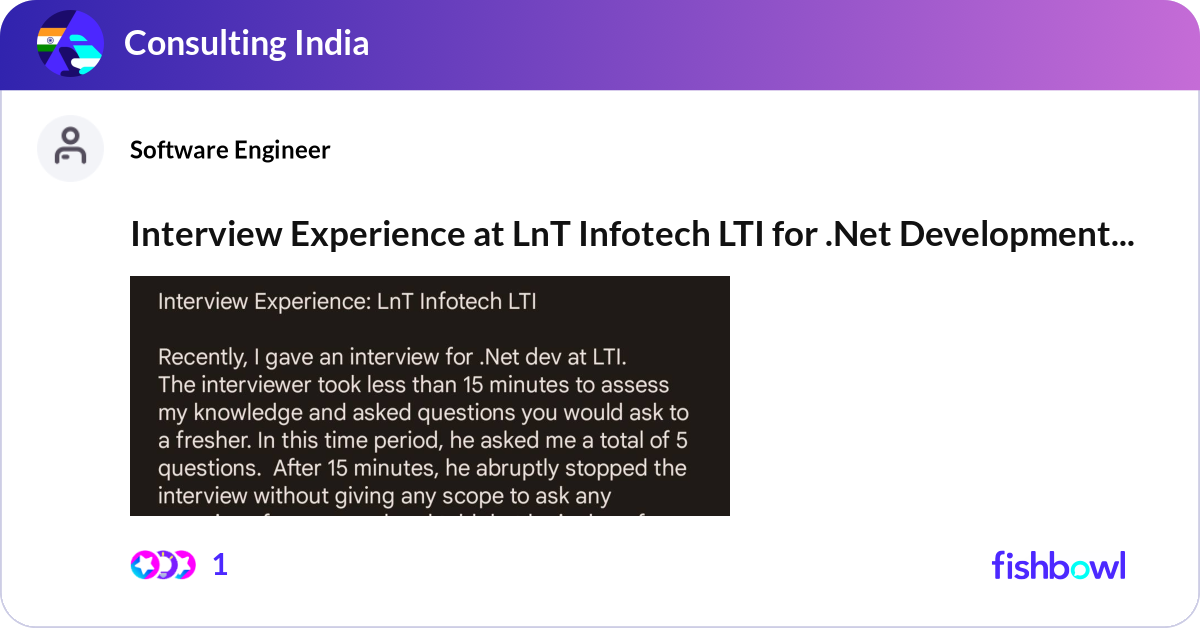 Interview Experience at LnT Infotech LTI for .Net ... | Fishbowl