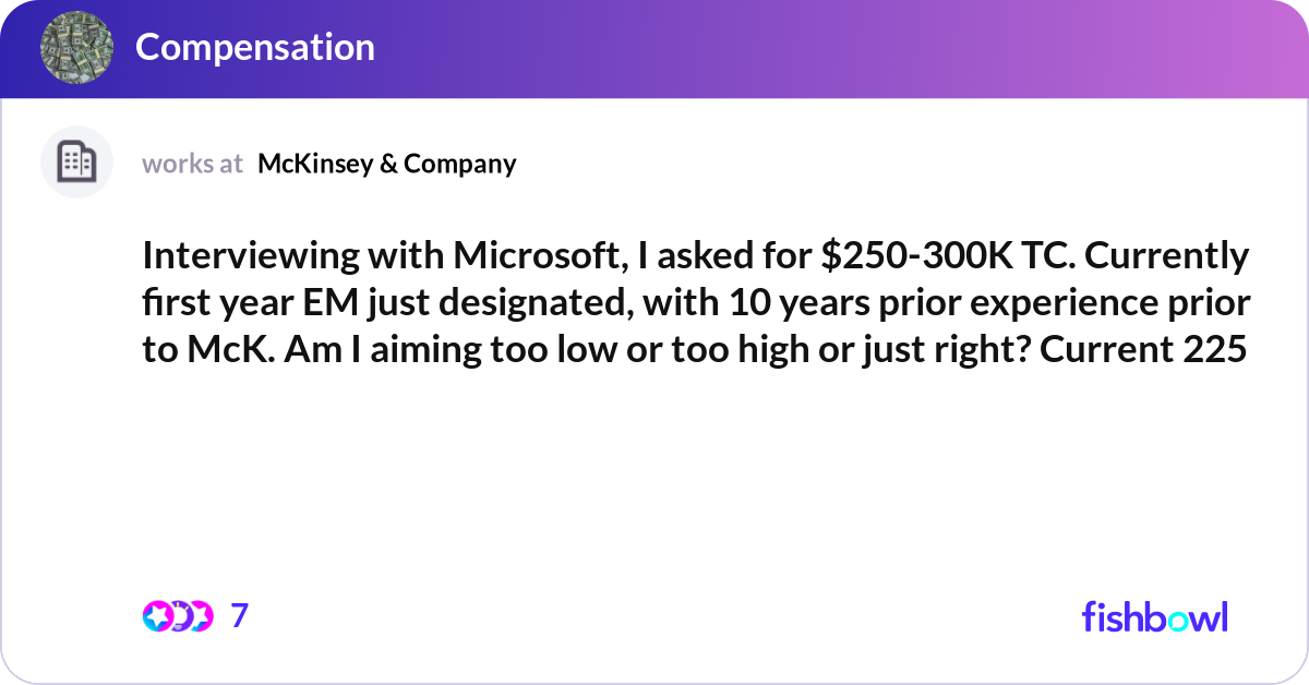 Interviewing with Microsoft, I asked for 250300K... Fishbowl