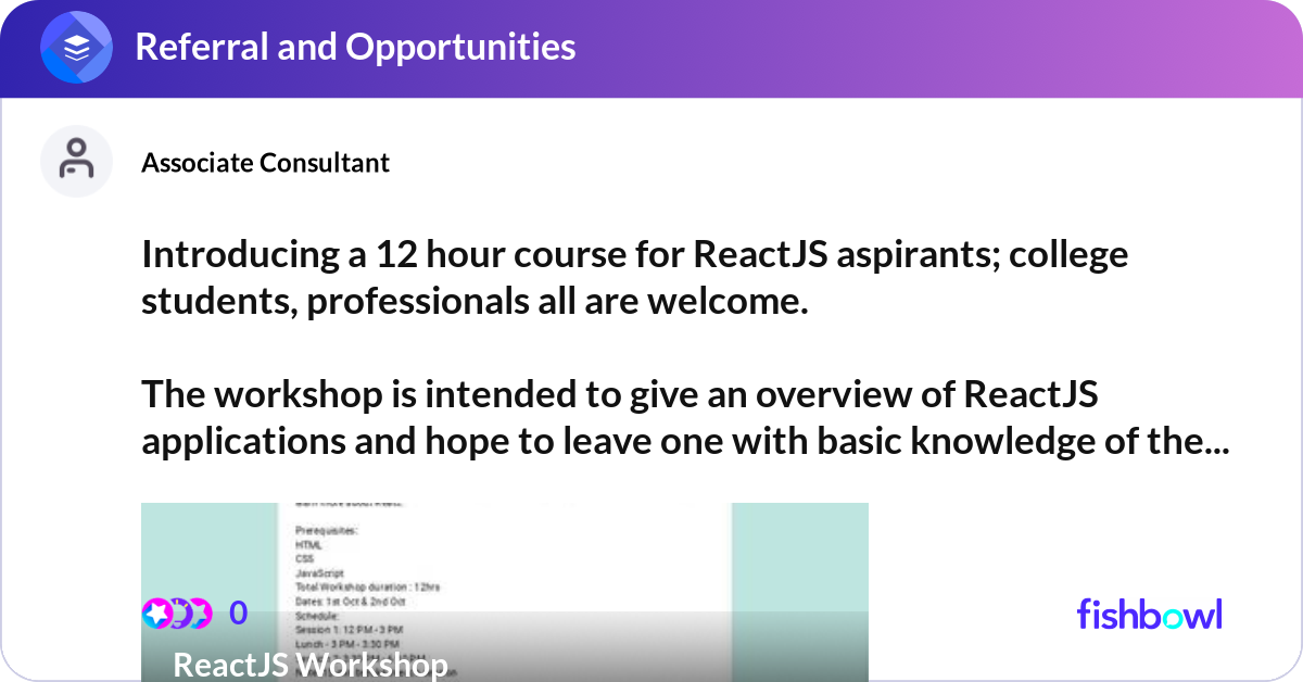 Introducing a 12 hour course for ReactJS aspirants... | Fishbowl