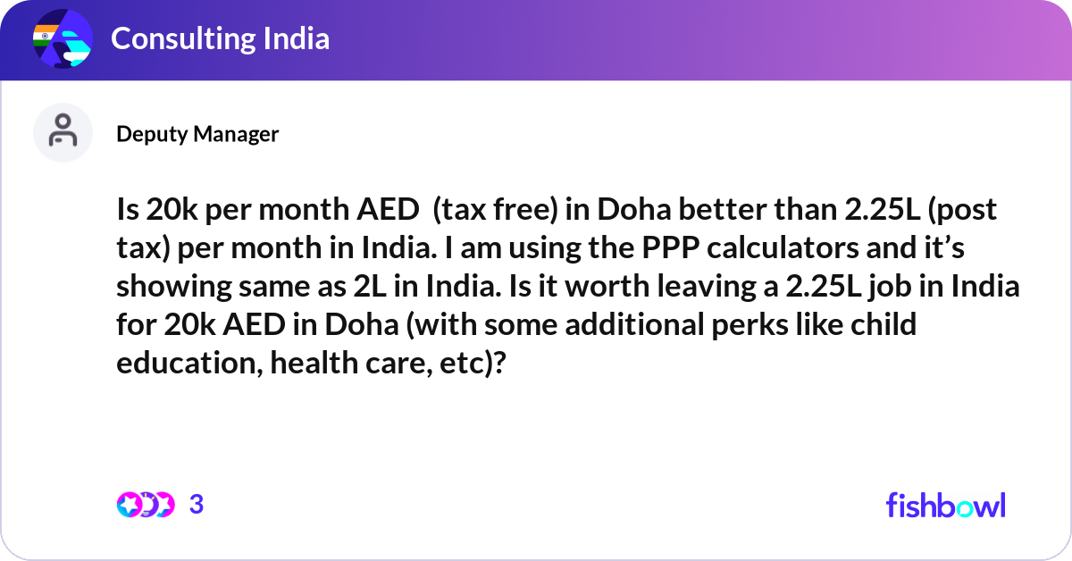 Is 20k per month AED (tax free) in Doha better th... | Fishbowl