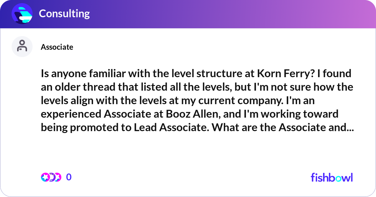 Is anyone familiar with the level structure at Kor... | Fishbowl