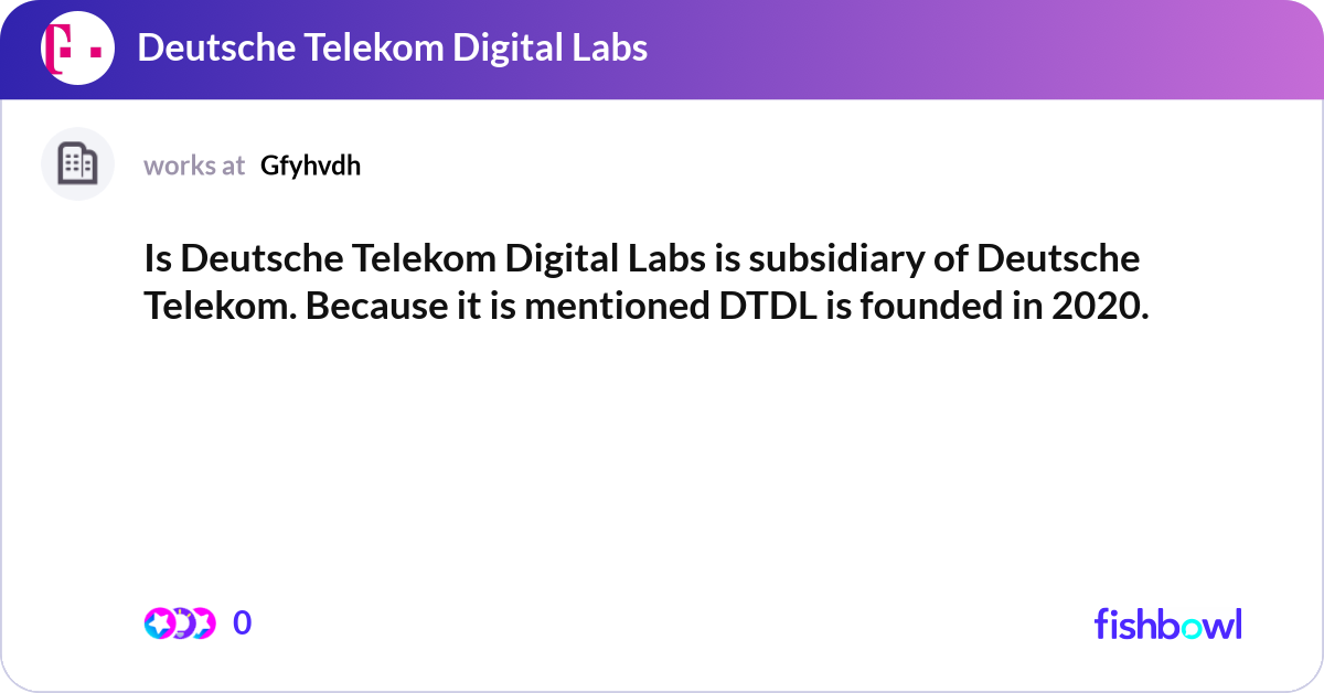Is Deutsche Telekom Digital Labs is subsidiary of ... | Fishbowl