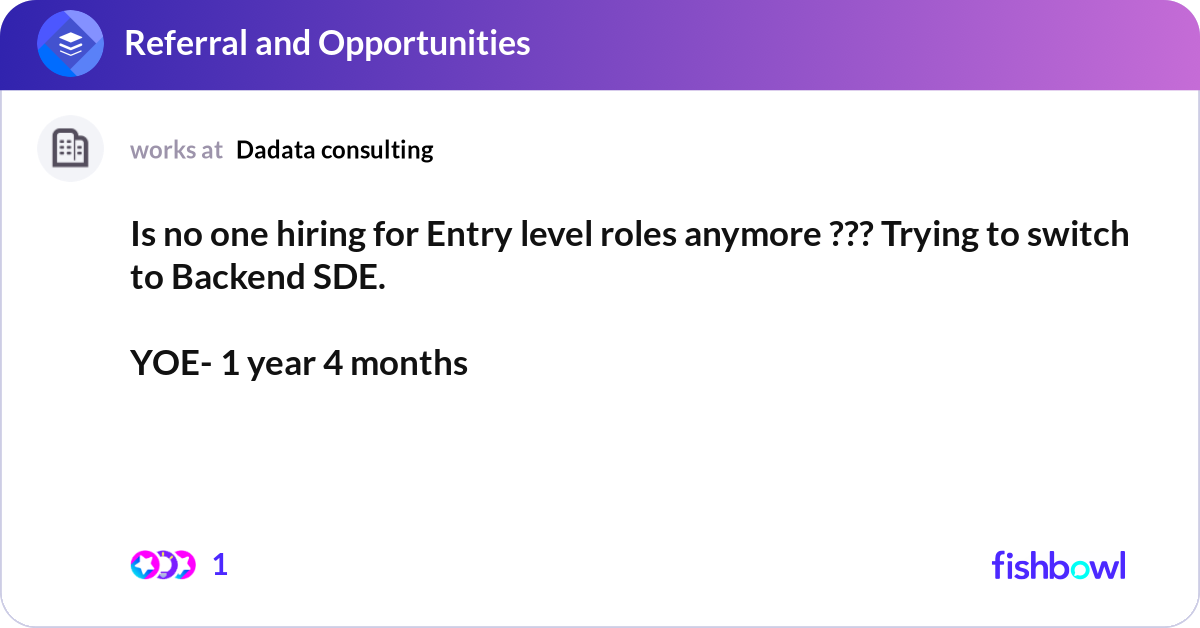 Is no one hiring for Entry level roles anymore ???... | Fishbowl