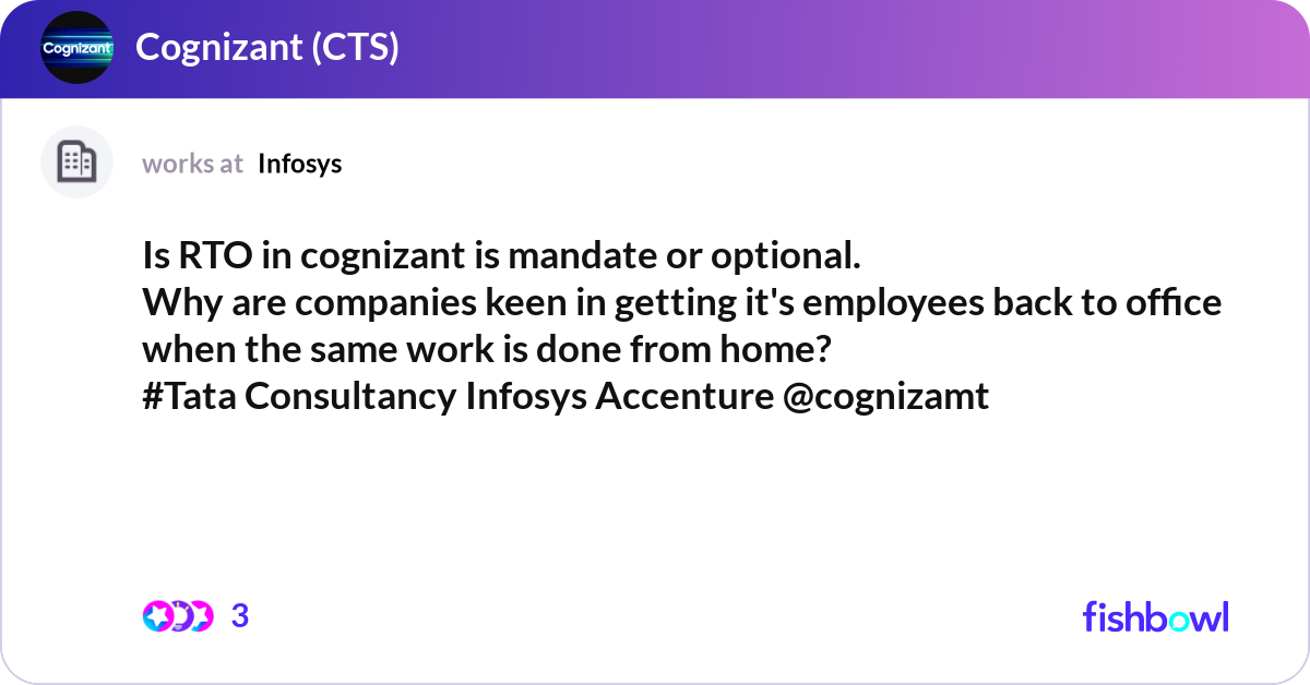 Tcs Rto Policy Is RTO in cognizant is mandate or optional. Why ar... | Fishbowl