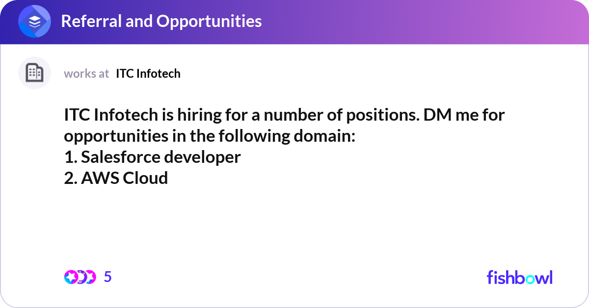 ITC Infotech is hiring for a number of positions. ... | Fishbowl