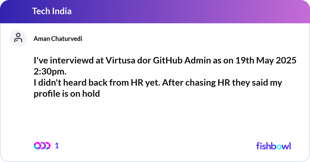 I've interviewd at Virtusa dor GitHub Admin as on ... | Fishbowl