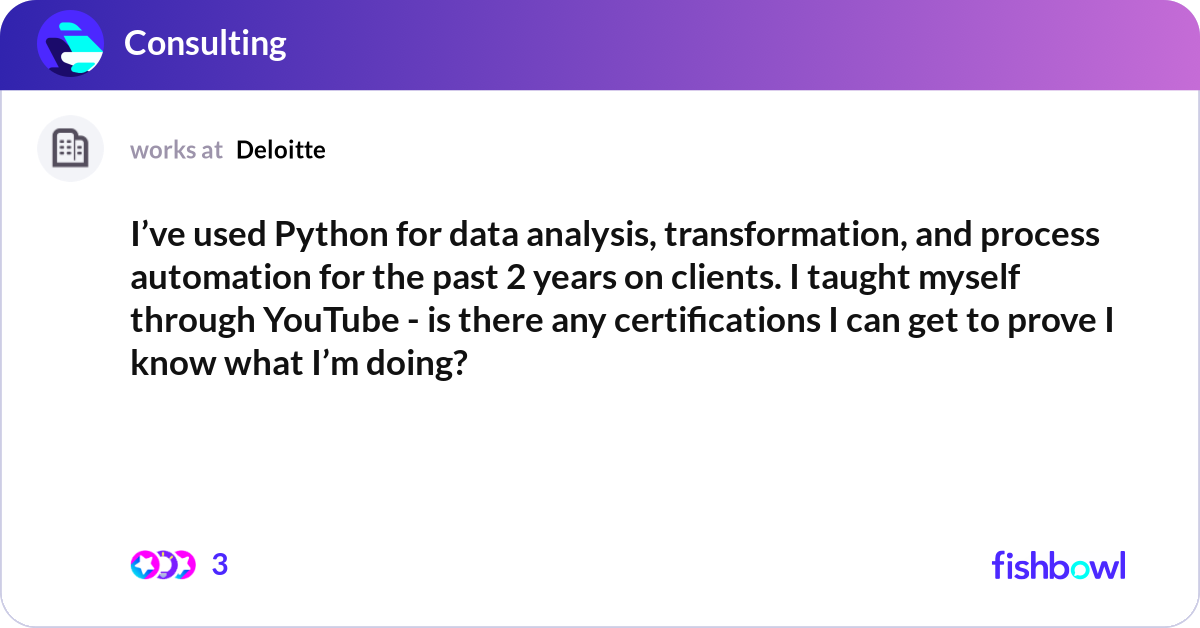 I’ve used Python for data analysis, transformation... | Fishbowl