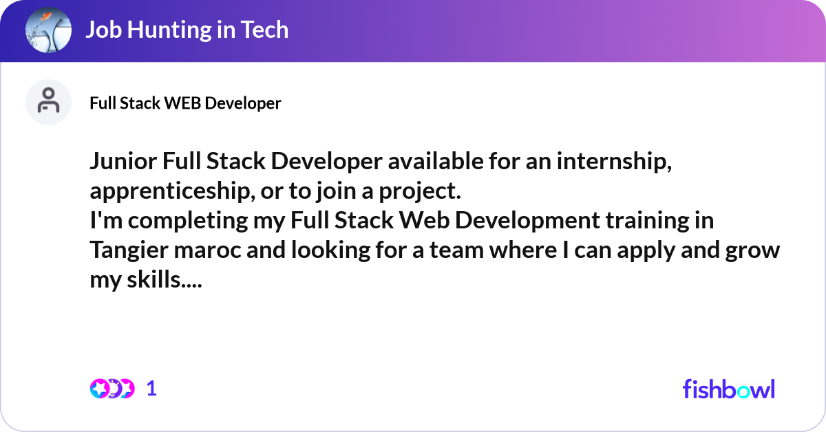 Junior Full Stack Developer available for an inter... | Fishbowl