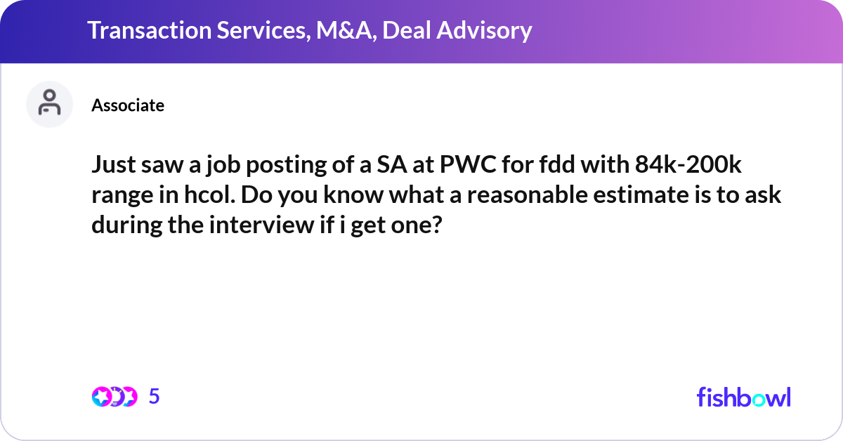 Just saw a job posting of a SA at PWC for fdd with... | Fishbowl